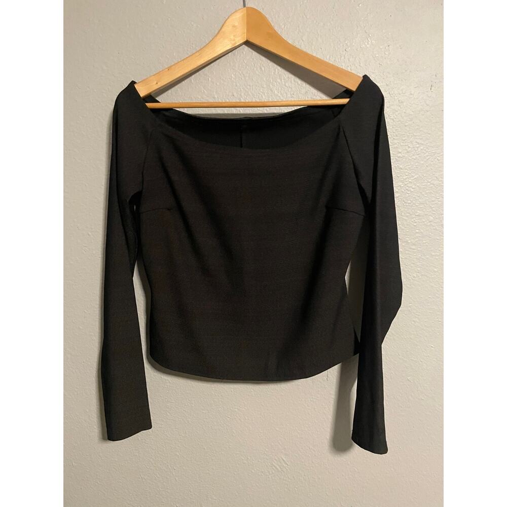 Vintage Scott McClintock Womens Crop Top Size 14 Black Boat Neck Grunge 90s Y2K